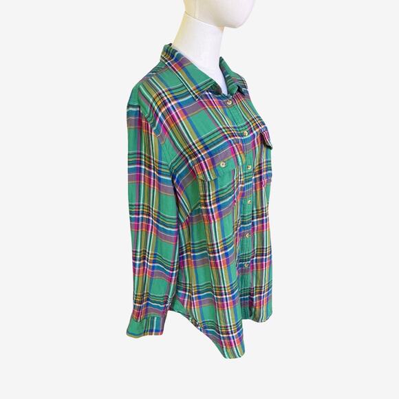 Chaps Denim 100% Cotton Green Plaid Button Down Shirt Women’s 1X - Picture 3 of 8